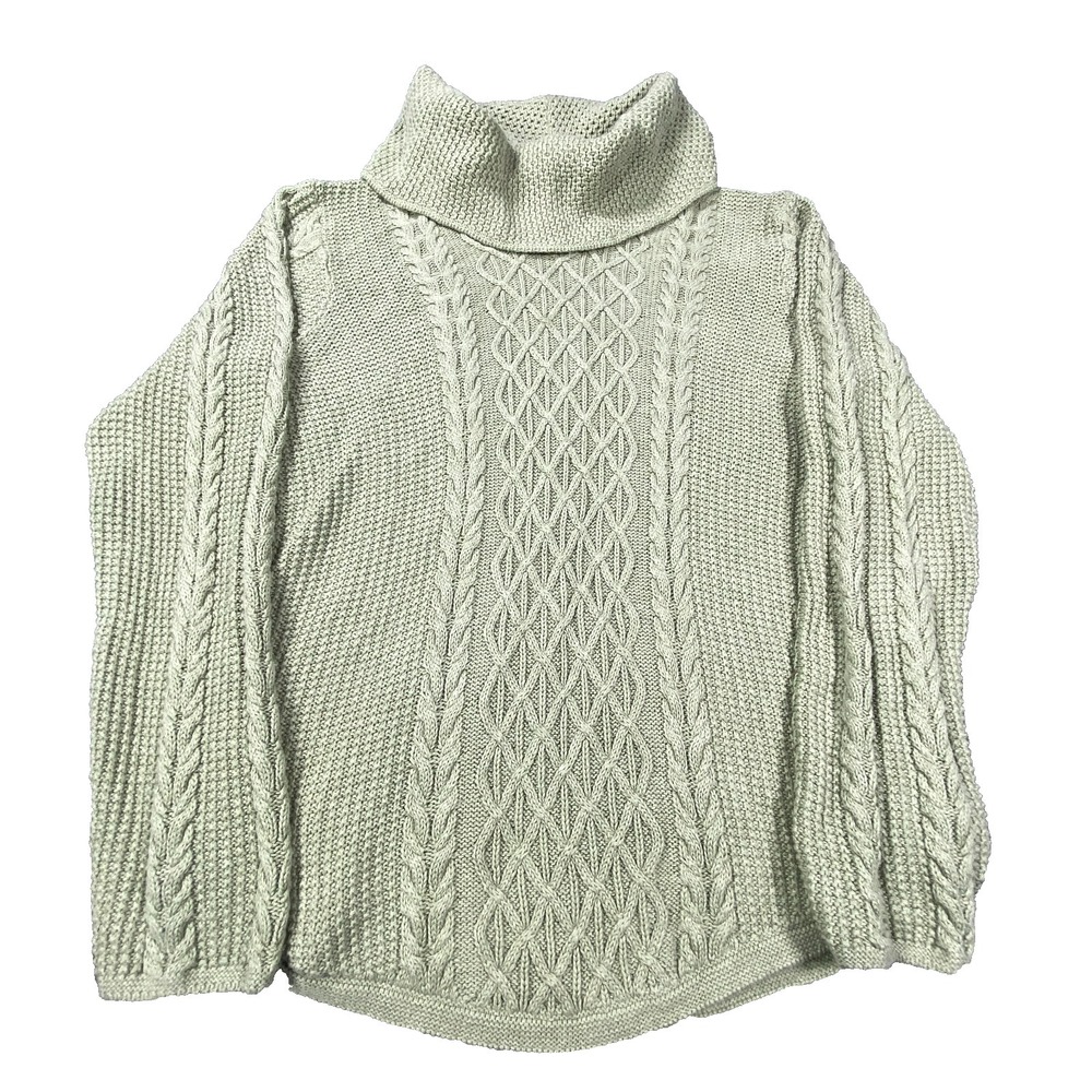Jeanne Pierre Chunky Cable Knit Turtleneck Sweater Women XL Gray Cotton Pullover